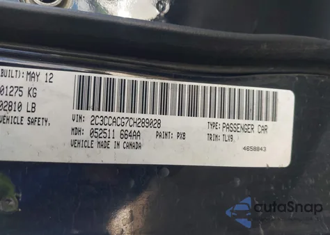 2012 Chrysler 300 Limited z USA, uszkodzony, nr VIN 2C3CCACG7CH289028